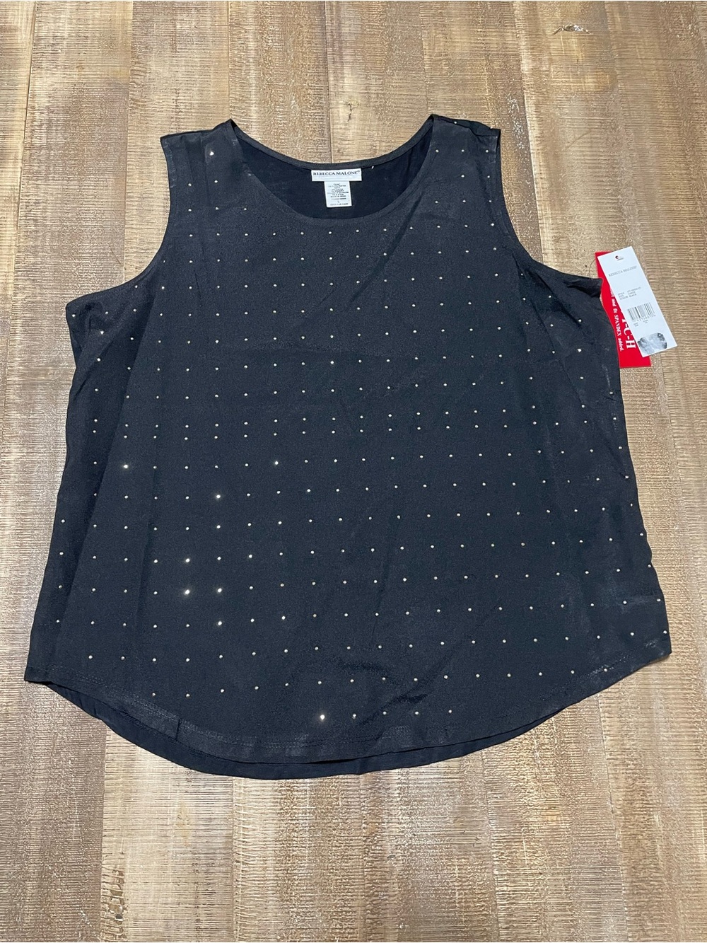 Rebecca Malone Black Sleeveless Studded Tank Top NEW